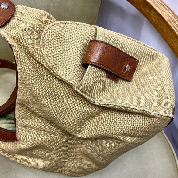 Relic By Fossil Tan Burlap Brown Leather Shoulder Bag Purse Canvas Handbag Tote - Picture 7 of 15